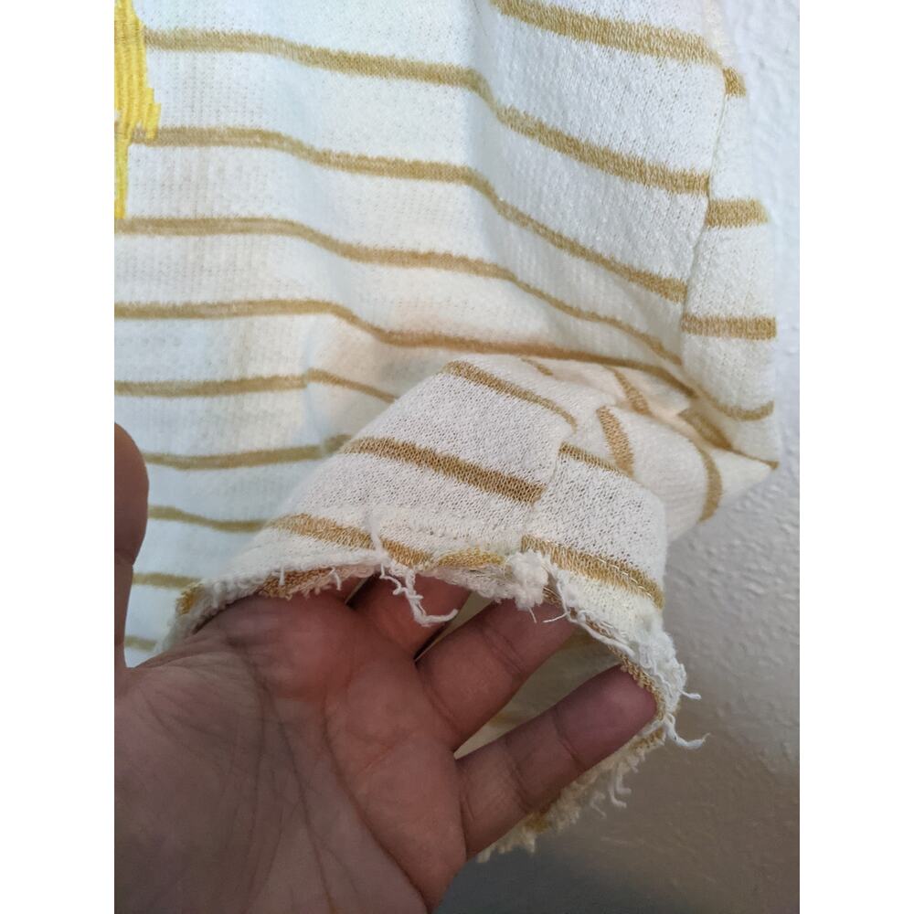 Short Sleeve Striped Boho Embroidered M Shirt Summer Spring Costal Terry Cloth - Picture 3 of 6